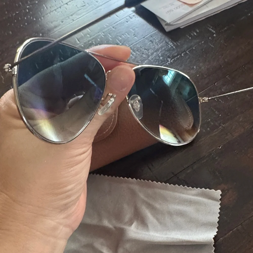 Ray-Ban Men’s Aviator Sunglasses - Silver Frame with Green-Blue Lenses